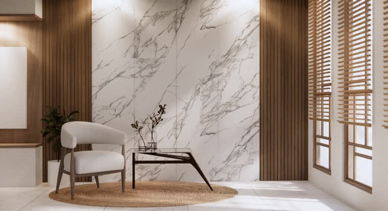 Elegant interior with porcelain, tiles and porcelain ground tiles improving the room layout